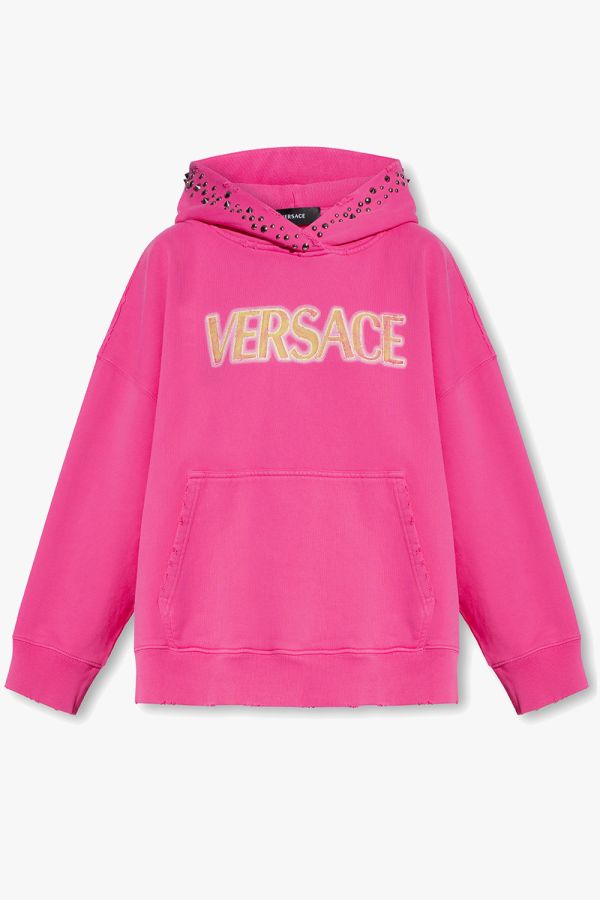 Versace 女款鉚釘仿舊徽標連帽衫上衣  粉色    IT38/40/42﻿ 