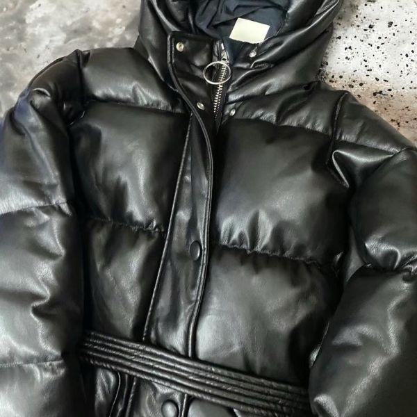 烏克蘭 Ienki Ienki Michlin Eco皮革束腰連帽羽絨外套  黑色  XS/S 