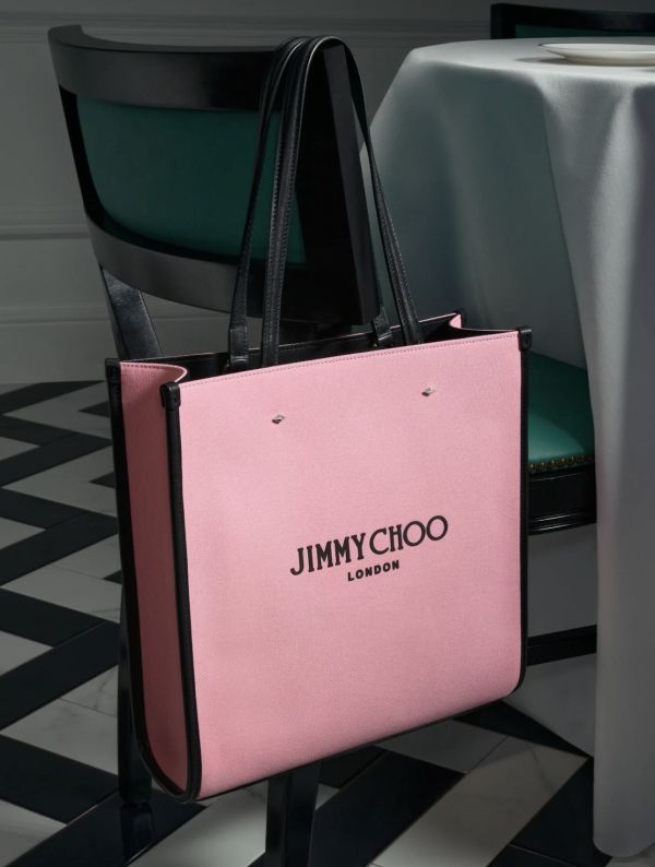 Jimmy Choo 經典 Logo 中款帆布托特包  粉色/黑色 DIOR