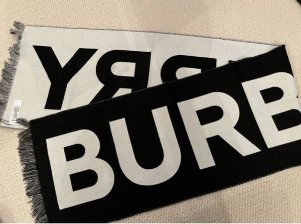 Burberry 80542141 徽標字母雙面羊毛緹花圍巾  黑白雙色 