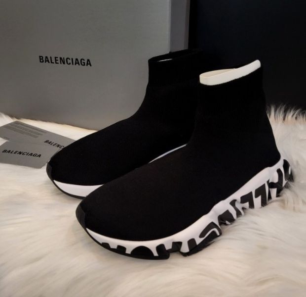Balenciaga 605942 女款 Speed 針織塗鴉運動鞋  黑色   EU 36/37/38/39 Balenciaga 605942 女款 Speed 針織塗鴉運動鞋