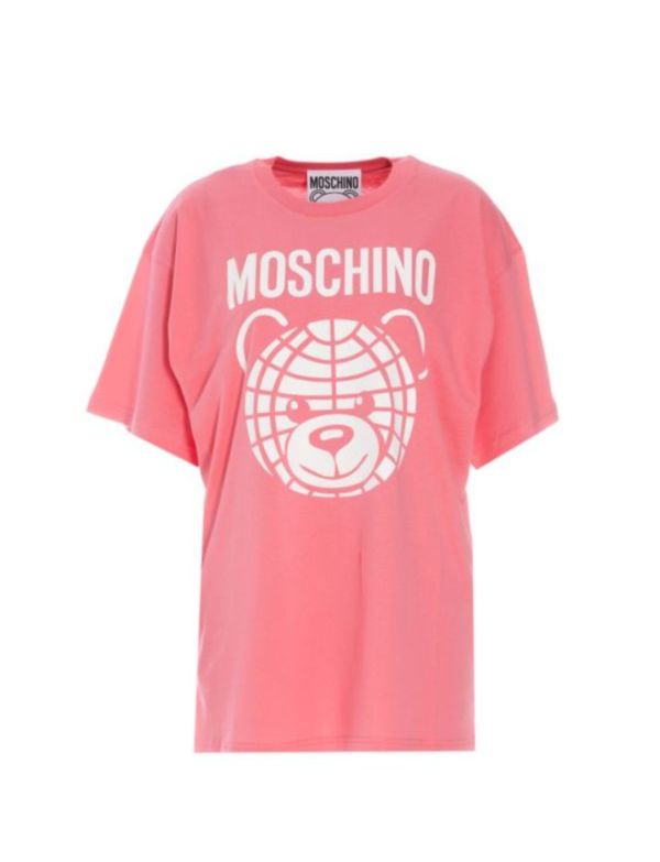 Moschino 女款地球泰迪熊OS版型有機棉T上衣    粉色    XS/S/M/L 