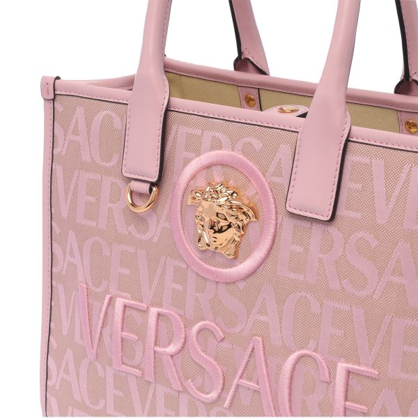 Versace Allover 緹花圖案和皮革飾邊小款托特包  粉色 