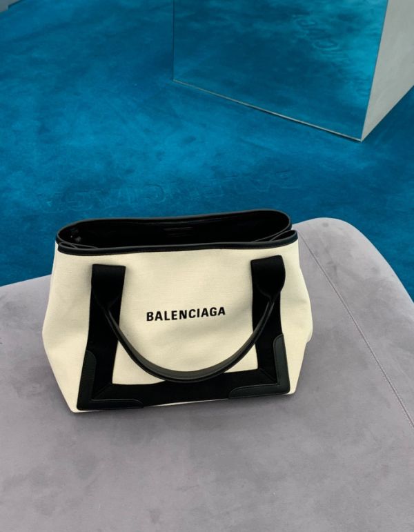 Balenciaga 339933 Navy S 小款帆布手提托特子母包  黑白配色 