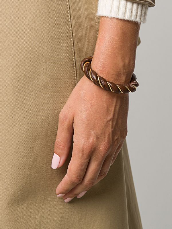 Bottega Veneta 金色裝飾扭結手環    棕色  S/M 