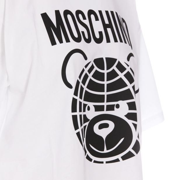 Moschino 女款地球泰迪熊OS版型有機棉T上衣  白色    XS/S/M/L 