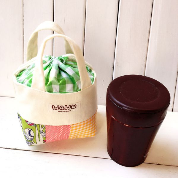 隨身杯袋 0.35L (森林野餐-綠) 接單生產* 手提包,束口袋,隨身杯袋,保溫杯袋,悶燒杯袋