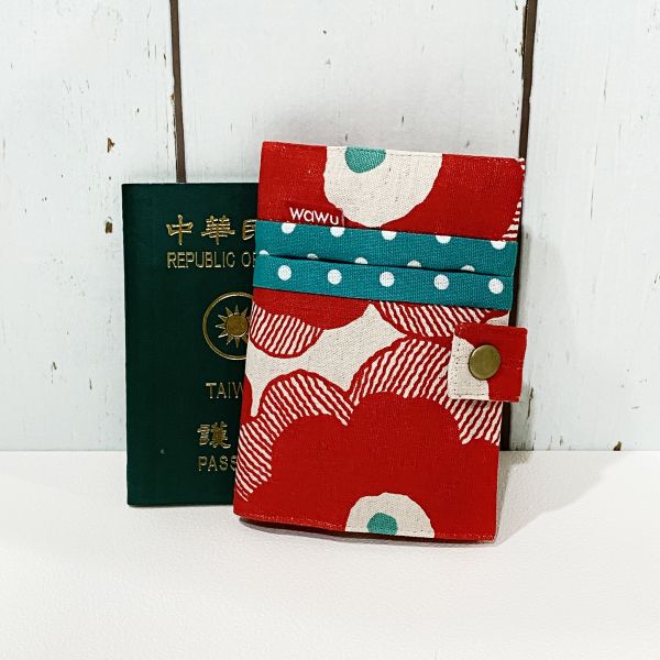 護照套+扣帶 (北歐紅花)  日本布 接單生產* 護照套,passportcase,パスポートケース