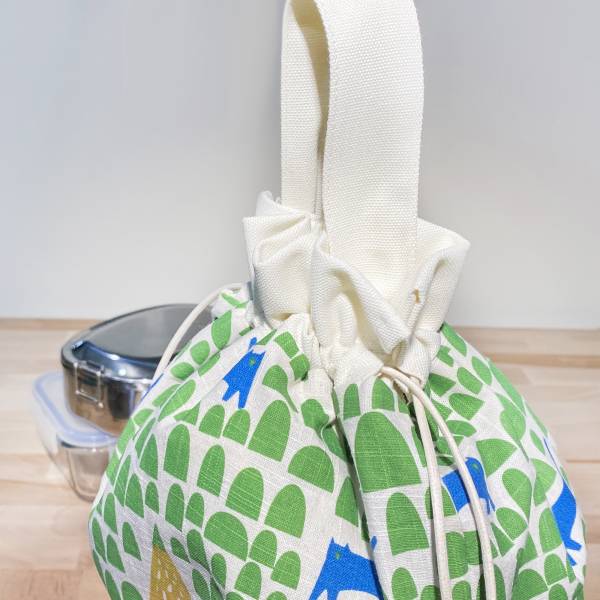 巾着袋, 束口手提袋 (貓貓森林 - 綠) *接單生產 便當袋,lunchbag,束口袋,巾着袋,drawstring