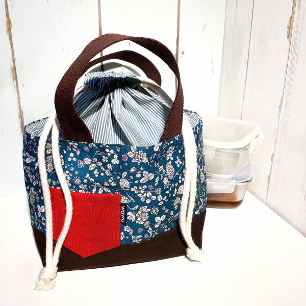 束口手提袋 (本草綱目 - 藍) 早午餐, 便當袋 接單生產* 便當袋,午餐袋,快餐袋,手提包,早餐袋,束口袋
