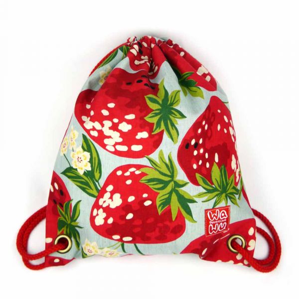 束口後背包 + 小收納袋 (草莓) 日布 束口後背包,環保袋,購物袋, ShoppingBag, エコバッグ,束口袋,後背包