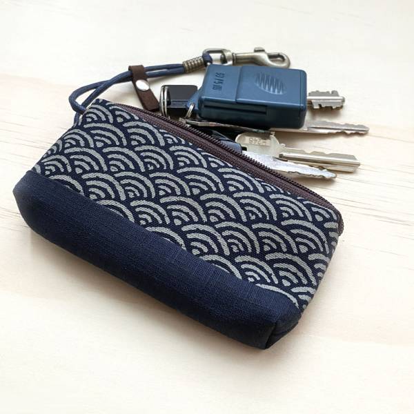 拉鍊鑰匙包 (青海波-藍) 日本布 接單生產* 鑰匙包,keyholder,鑰匙收納,キーケース,kyecase,隨身小包,客製化