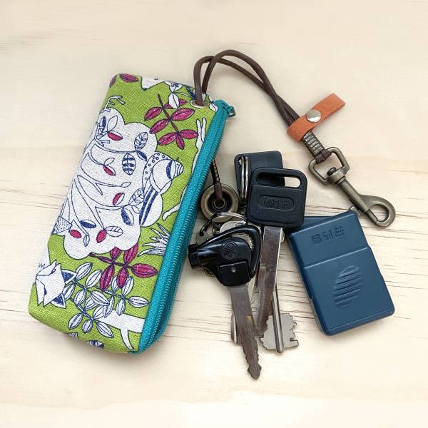 拉鍊鑰匙包 (動物森林-綠) 日本布 接單生產* 鑰匙包,keyholder,鑰匙收納,キーケース,kyecase,隨身小包,客製化