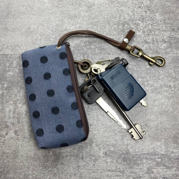 拉鍊鑰匙包 (丸織/灰藍底) 日本布 接單生產* 鑰匙包,keyholder,鑰匙收納,キーケース,kyecase,隨身小包,客製化