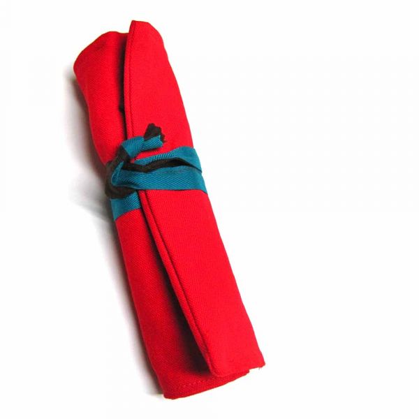 筆捲, 捲軸式筆袋 (紅色帆布) 筆捲,工具袋,筆袋,餐具袋,卷軸式筆捲