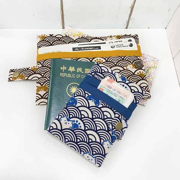 護照布套 (貓貓青海波 / 一對)  接單生產* 護照套,passportcase,パスポートケース