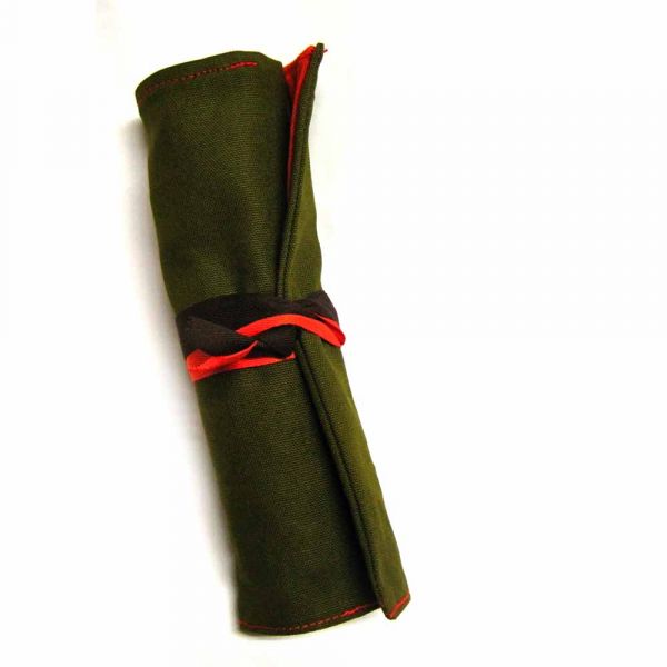 筆捲, 捲軸式筆袋 (軍綠帆布) 筆捲,工具袋,筆袋,餐具袋,卷軸式筆捲