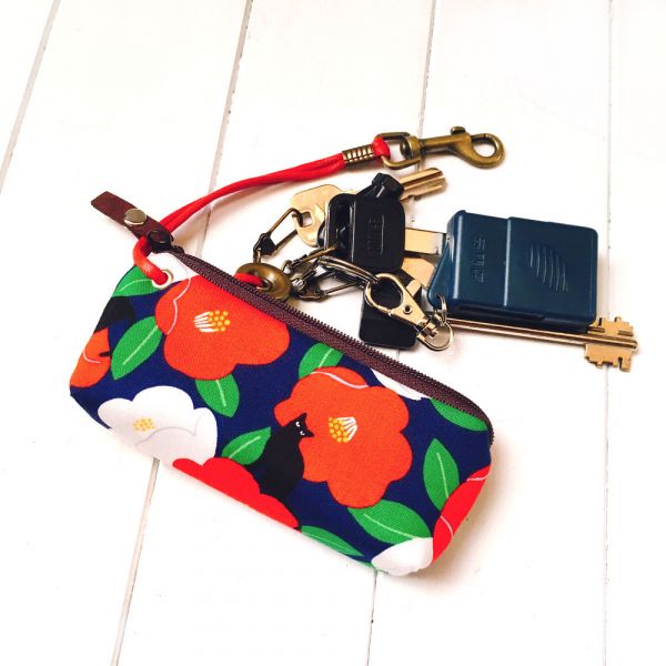 拉鍊鑰匙包 (朵朵貓/琉璃紺色) 日本布 接單生產* 鑰匙包,keyholder,鑰匙收納,キーケース,kyecase,隨身小包,客製化