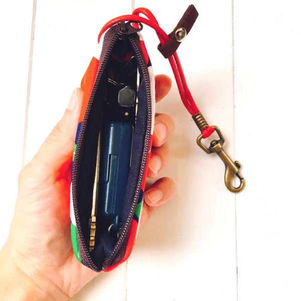 拉鍊鑰匙包 (朵朵貓/琉璃紺色) 日本布 接單生產* 鑰匙包,keyholder,鑰匙收納,キーケース,kyecase,隨身小包,客製化