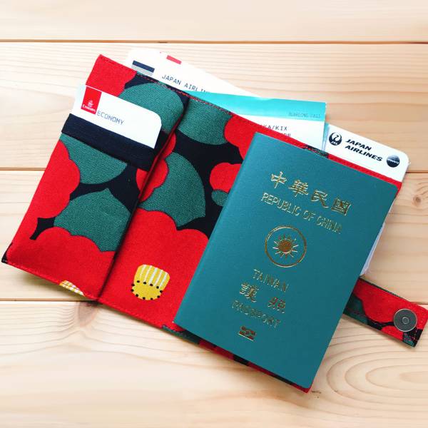 護照套+扣帶 (山茶花)  日本布 接單生產* 護照套,passportcase,パスポートケース
