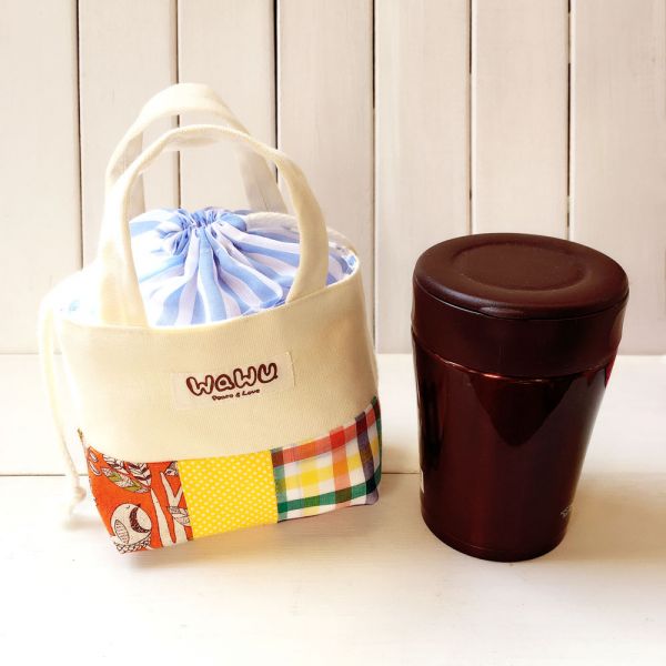 隨身杯袋 0.35L (森林野餐-橘) 接單生產* 手提包,束口袋,隨身杯袋,保溫杯袋,悶燒杯袋