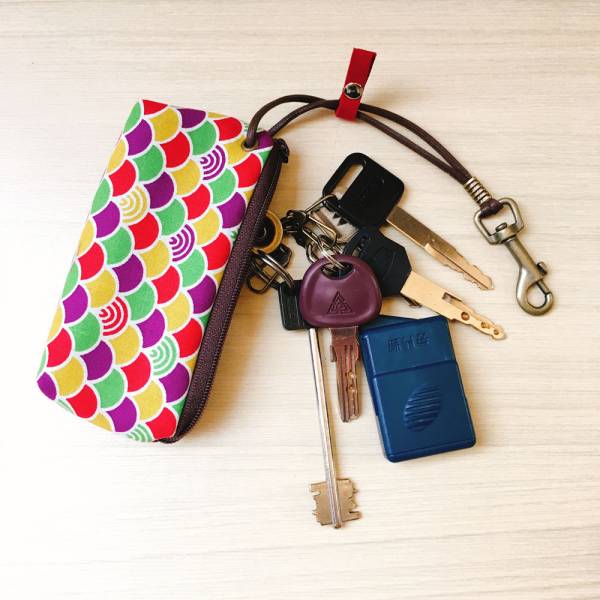 拉鍊鑰匙包 (豆沙青海波) 日本布 接單生產* 鑰匙包,keyholder,鑰匙收納,キーケース,kyecase,隨身小包,客製化