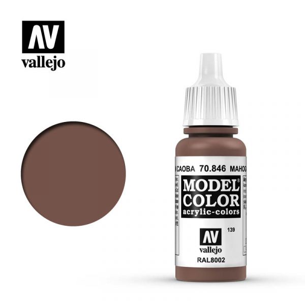 Acrylicos Vallejo -139 - 70846 - 模型色彩 Model Color - 桃花心木褐色 Mahogany Brown - 17 ml. 