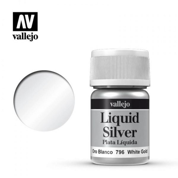 西班牙 Vallejo AV水性漆 Liquid Gold 70796 液態金屬-白金色 35ml 
