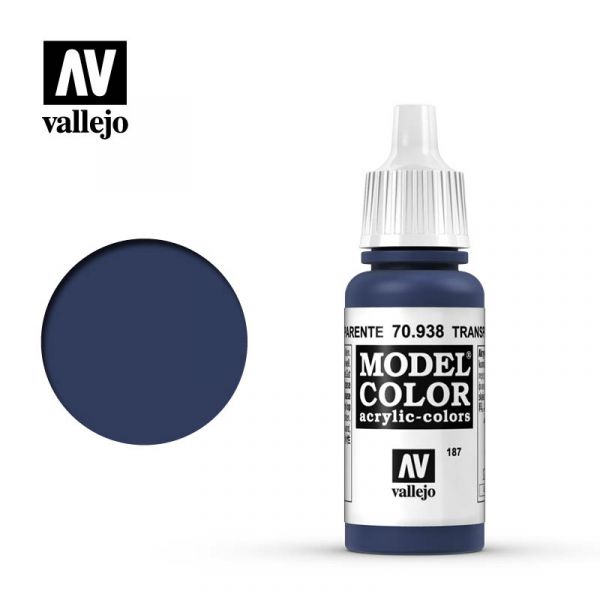 Acrylicos Vallejo -187 - 70938 - 模型色彩 Model Color - 透明藍色 Transparent Blue - 17 ml. 