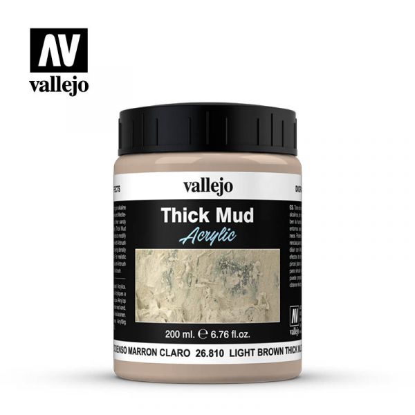 Acrylicos Vallejo - 26810 - 佈景效果 Diorama Effects - 淺棕色厚泥 Light Brown Thick Mud - 200 ml. 