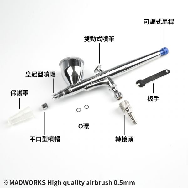 MADWORKS M-202+ 雙動式噴筆 0.5mm <新款式 加固噴嘴螺牙及增加O環氣密> 