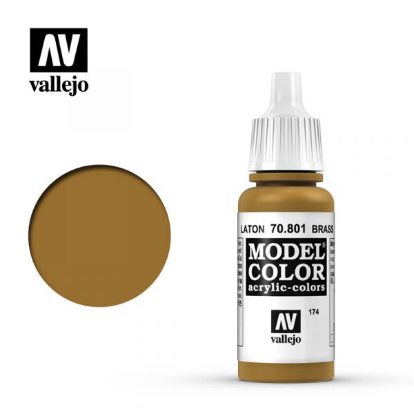 Acrylicos Vallejo -174 - 70801 - 模型色彩 Model Color - 黃銅色（金屬色） Brass - 17 ml. 