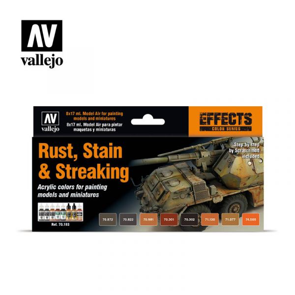 Acrylicos Vallejo -70183 - Model Color - 銹，污漬，斑紋套組 Rust, Stain & Streaking (8) by Scratchmod 