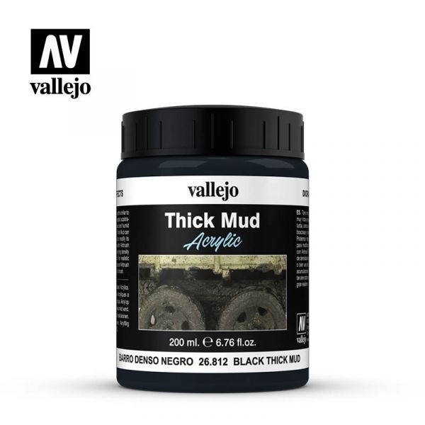 Acrylicos Vallejo - 26812 - 佈景效果 Diorama Effects - 黑色厚泥 Black Thick Mud - 200 ml. 