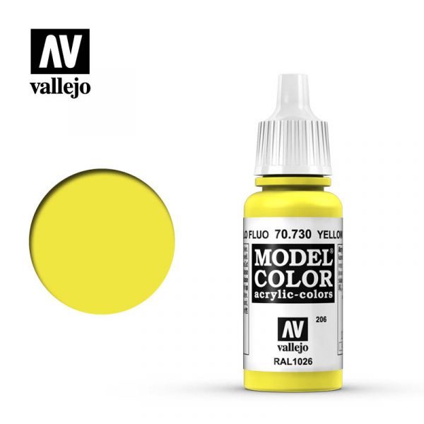 Acrylicos Vallejo -206 - 70730 - 模型色彩 Model Color - 螢光黃色 Yellow Fluo - 17 ml. 