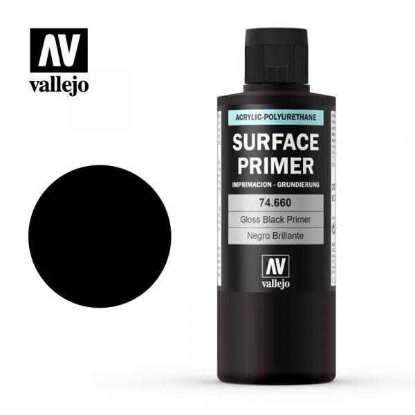 西班牙 Vallejo AV水性漆 74660 表面底漆 Surface Primer 光澤黑色 200ml 
