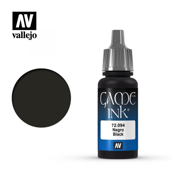 Acrylicos Vallejo -090 - 72094 - 遊戲色彩 Game Color - 黑色墨水 Black Ink - 17 ml. 