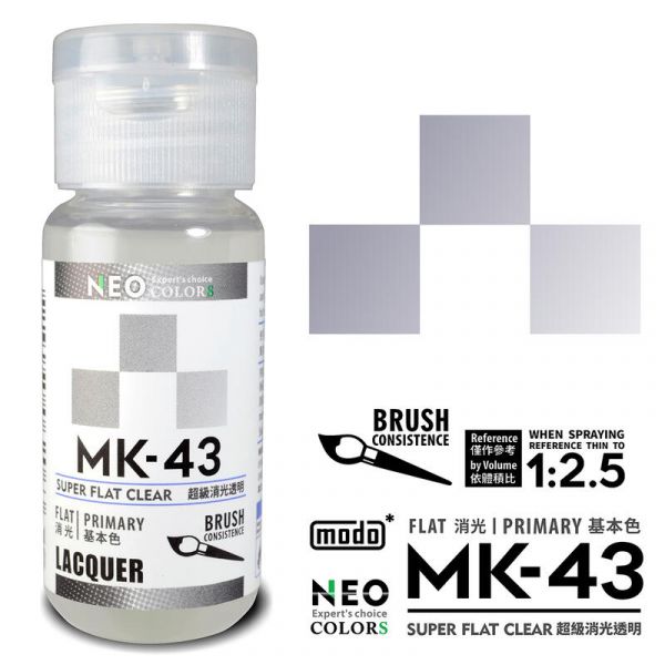 摩多製漆所 MODO 硝基漆 MK-43 超級消光透明 筆塗用濃度 30ml <新配方新包裝> 