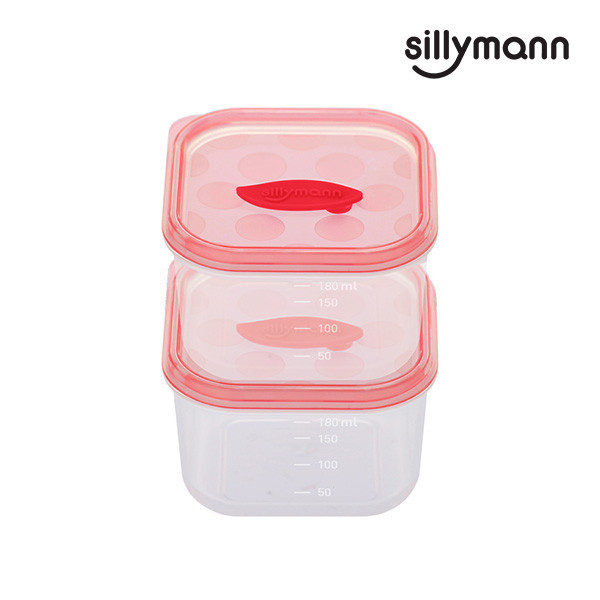 【韓國sillymann】 100%鉑金矽膠副食品保鮮盒(180ml)-2入裝(粉) 