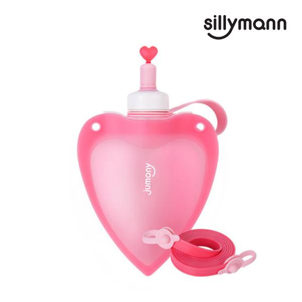 【韓國sillymann】 100%鉑金矽膠兒童便攜捲式鉑金矽膠心型水瓶-250ml 