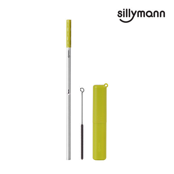 【韓國sillymann】 100%鉑金矽膠攜帶型不銹鋼吸管套裝(橄欖綠) 