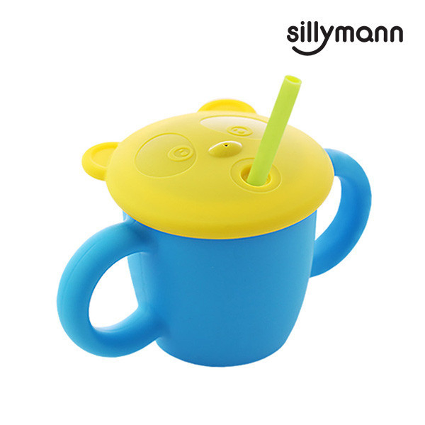 【韓國sillymann】100%鉑金矽膠 兒童專用雙手握把喝水學習杯(220ml)(寶貝藍) 
