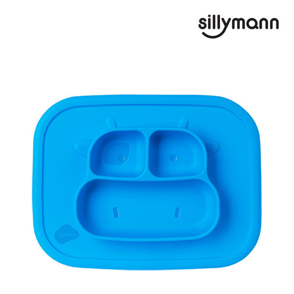 【韓國sillymann】 100%鉑金矽膠乳牛防滑餐盤(藍) 