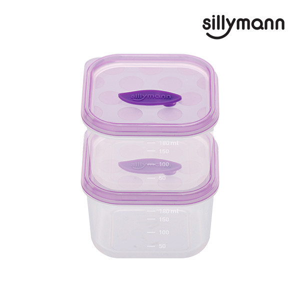【韓國sillymann】 100%鉑金矽膠副食品保鮮盒(180ml)-2入裝(紫) 