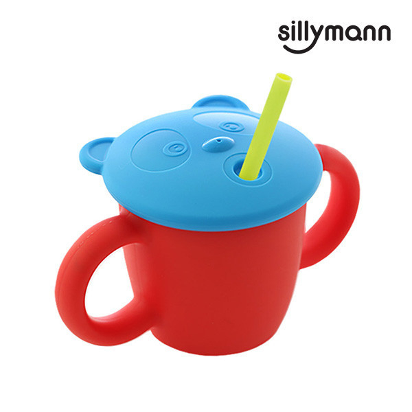 【韓國sillymann】100%鉑金矽膠 兒童專用雙手握把喝水學習杯(220ml)(石榴紅) 