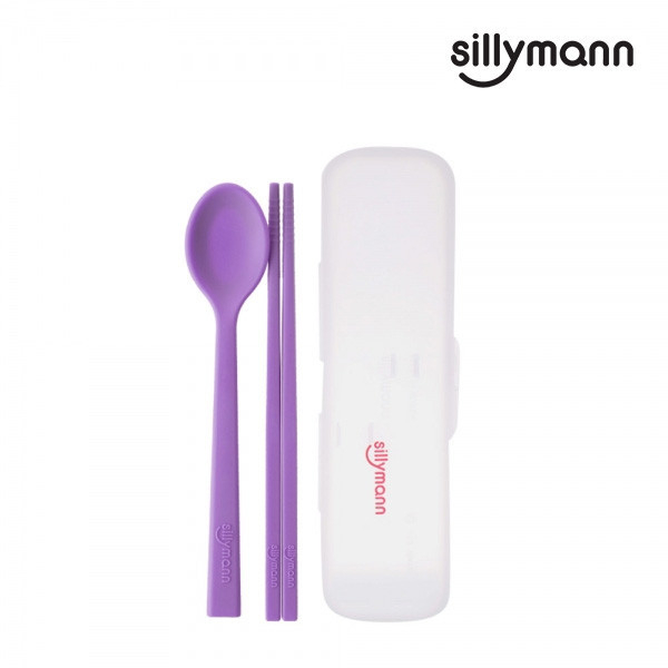 【韓國sillymann】 100%鉑金矽膠兒童餐具套裝組(附防塵盒)(葡萄紫) 