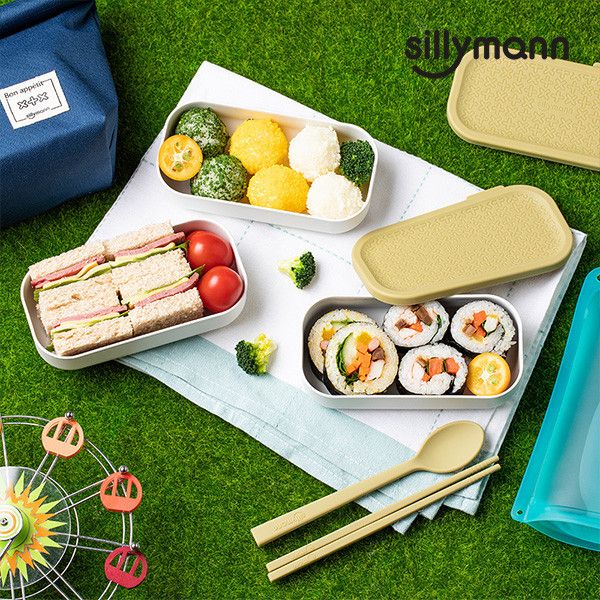 【韓國sillymann】  PP保鮮餐盒三件組 (100%鉑金矽膠上蓋)(綠) 