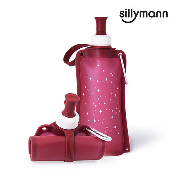 【韓國sillymann】 100%鉑金矽膠時尚便攜捲式鉑金矽膠水瓶-550ml(星空紅) 