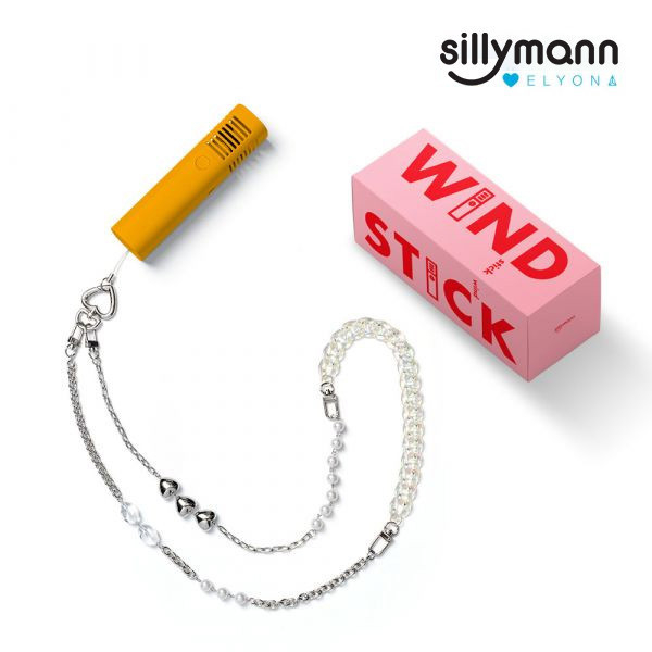 【韓國sillymann】攜帶型風棒電扇+ELYONA 飾品背鏈(螢光橘) 