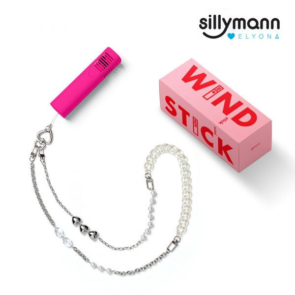 【韓國sillymann】攜帶型風棒電扇+ELYONA 飾品背鏈(螢光粉) 